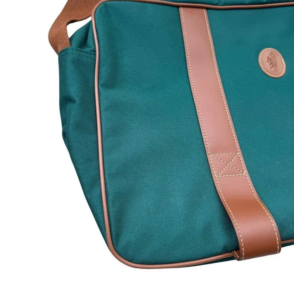 Polo Ralph Lauren Green Canvas Brown Messenger Excellent Vintage Condition